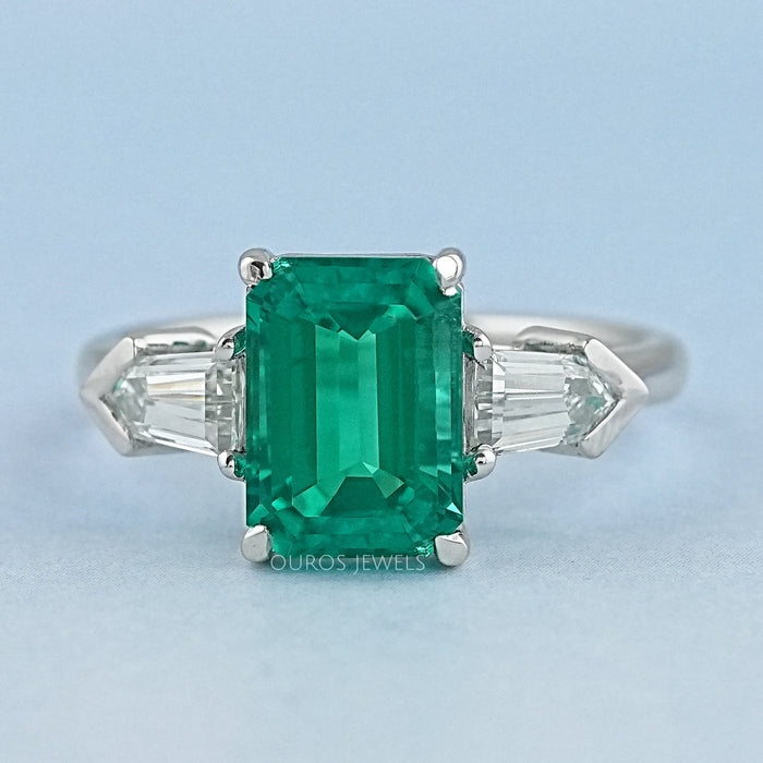 Three-Stone Emerald And Bullet Cut Diamond Ring