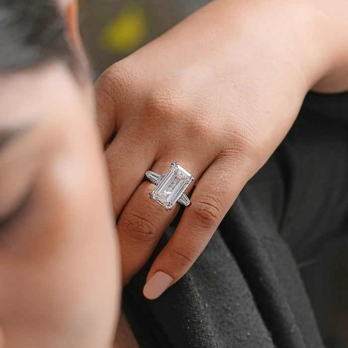 Emerald Diamond Tapered Baguette Trilogy Ring