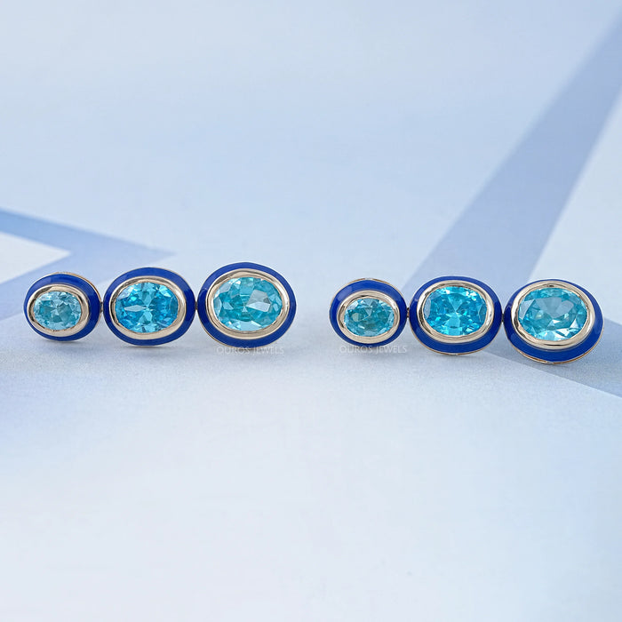 Three Tier Blue Topaz Oval Gemstone Dangle Earrings