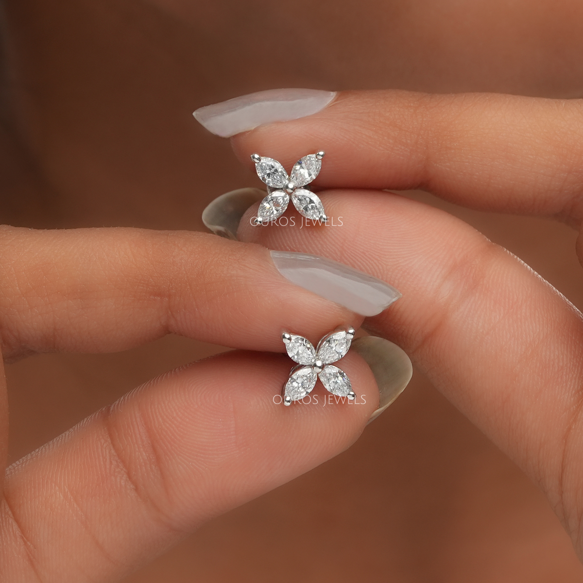 Marquise Cut Flower Diamond Stud Earrings Earring