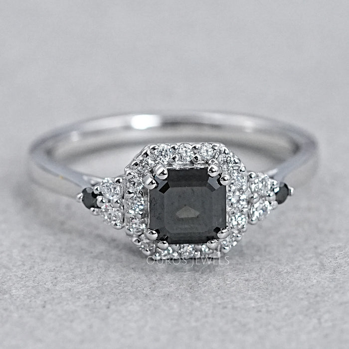 Asscher Cut Black Lab Diamond Halo Ring