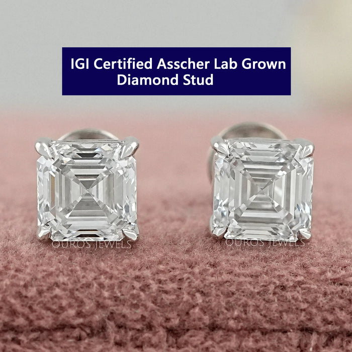Asscher Cut Lab Made Diamond Stud Earrings
