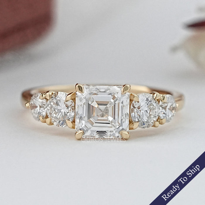 Five Stone Asscher Lab Grown Diamond Engagement Ring