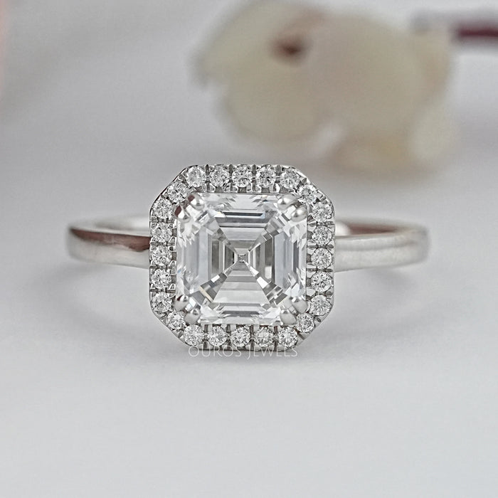 Asscher Cut Lab Diamond Halo Solitaire Engagement Ring