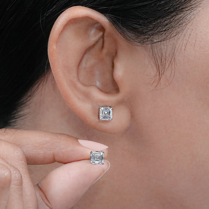 Asscher Cut Lab Made Diamond Stud Earrings