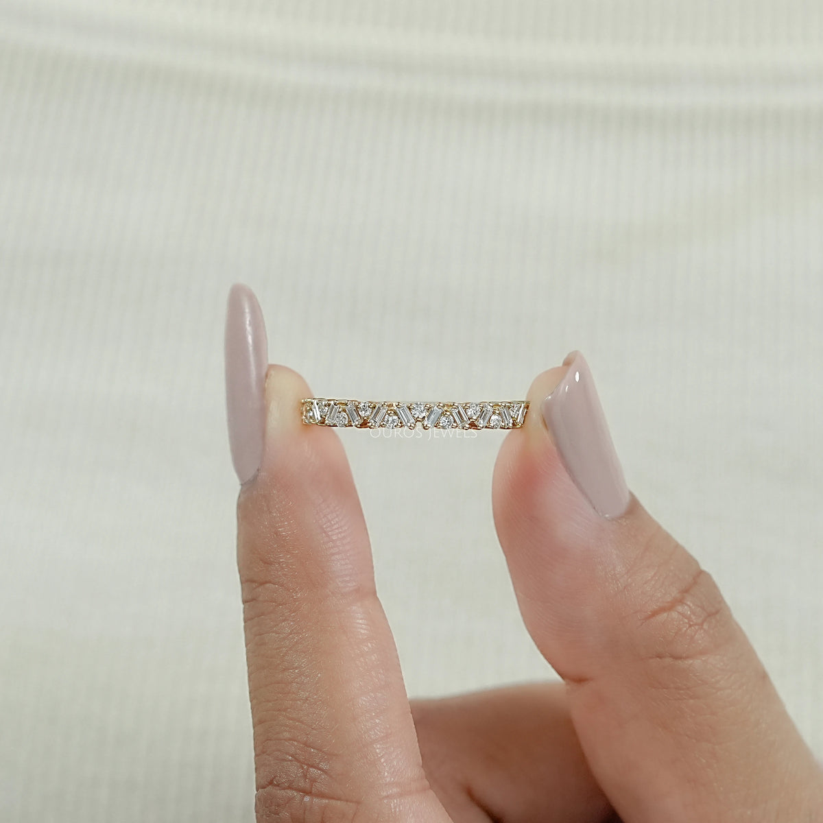 Baguette And Round Diamond Wedding Band Rings