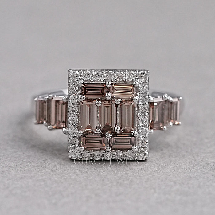 Brown Baguette Halo Diamond Ring