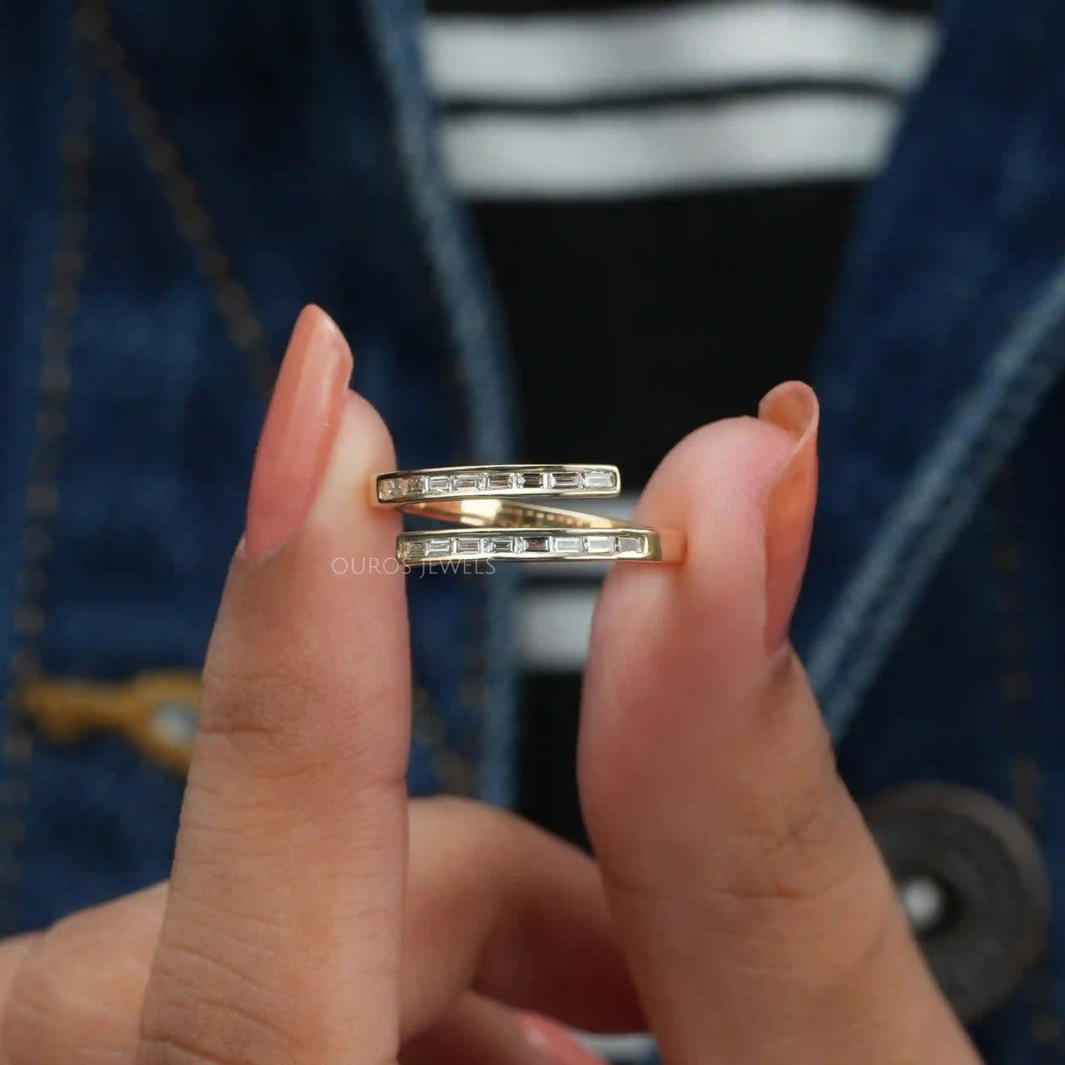 Baguette Cut Lab Diamond Bypass Set Band Rings