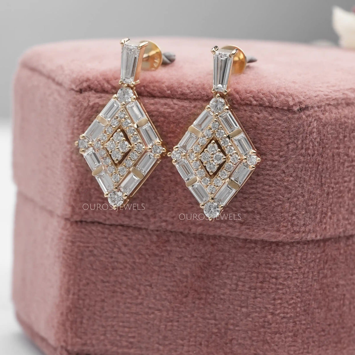 Baguette And Round Cut Double Halo Screw Back Earrings Earrings