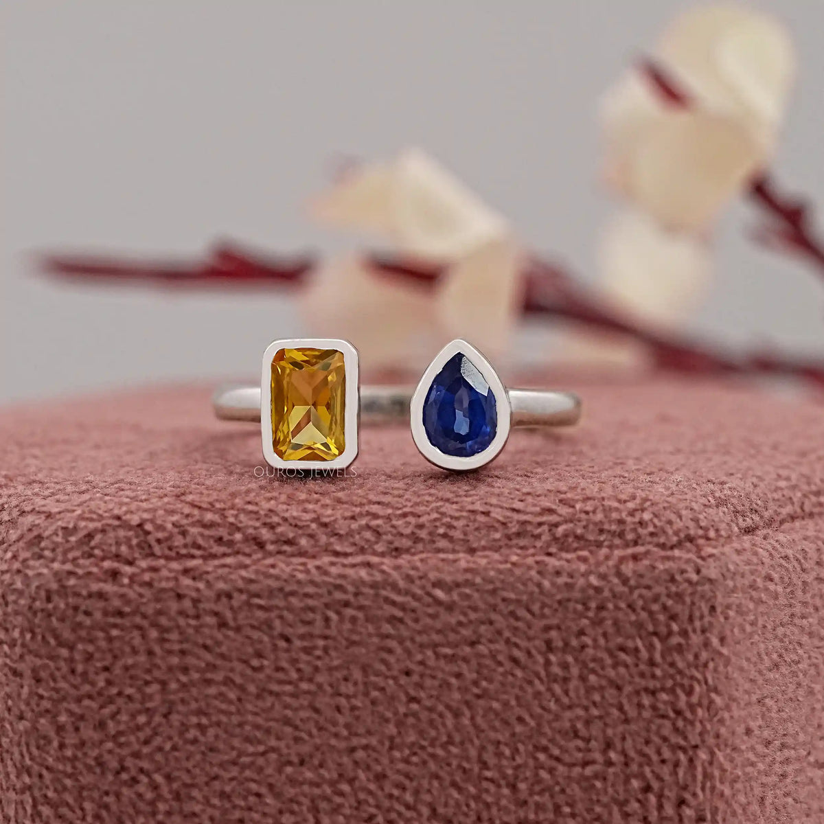 Bezel Set Open Cuff Gemstone Ring Rings