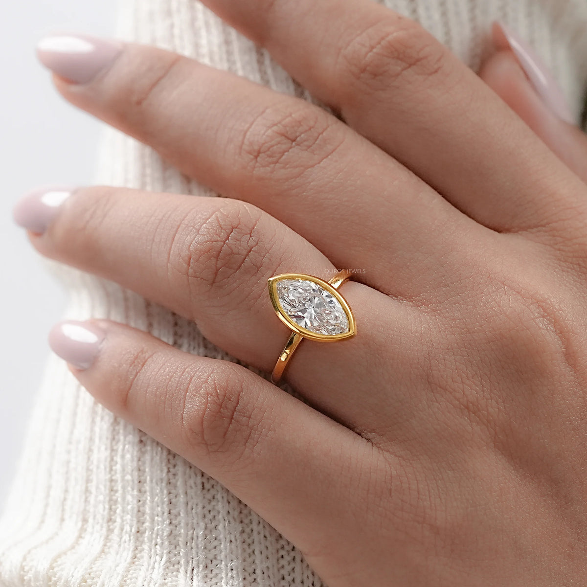 Marquise Lab Diamond Bezel Set Engagement Ring Rings