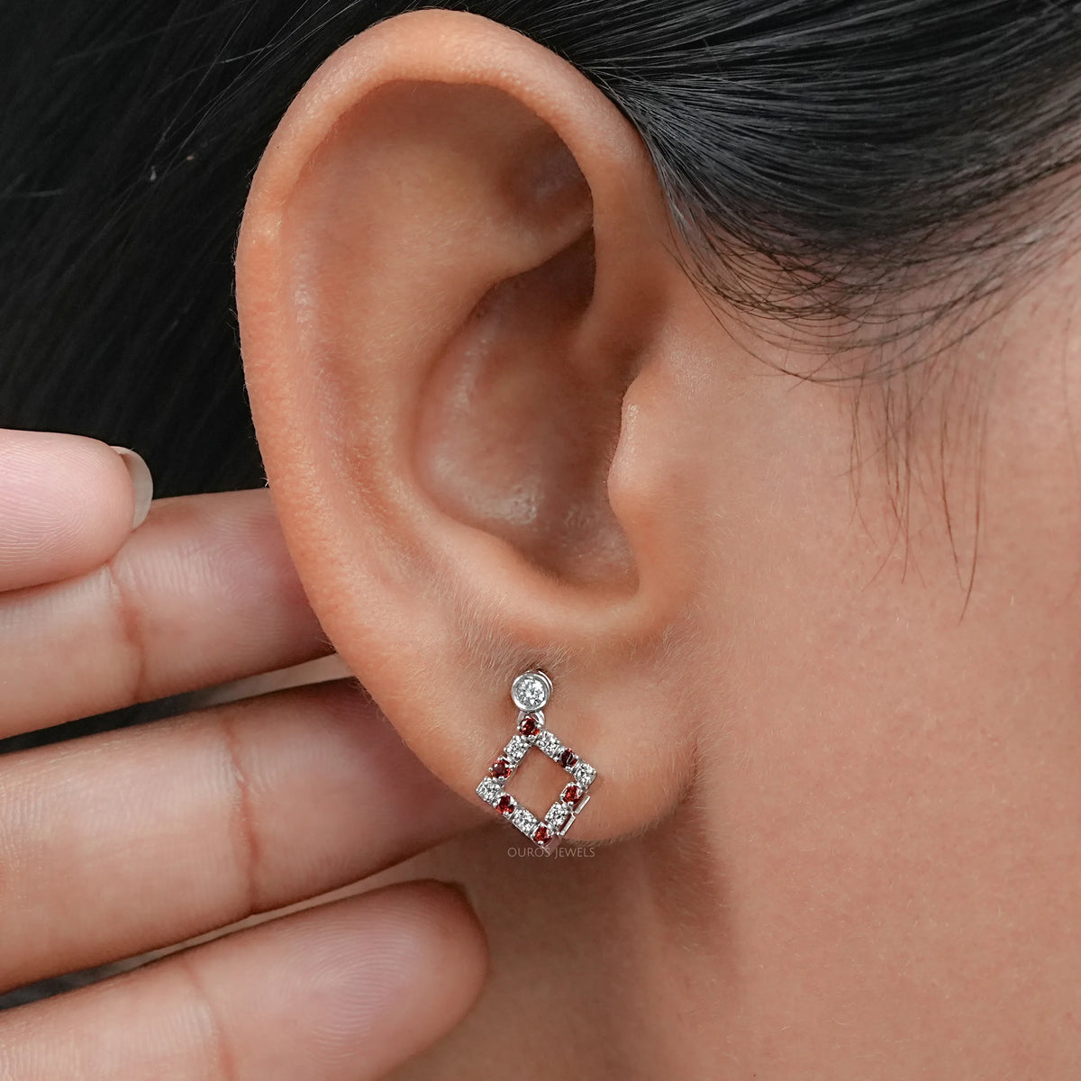 Bezel Set Round Ruby Gemstone Accent Drop Earrings Earring
