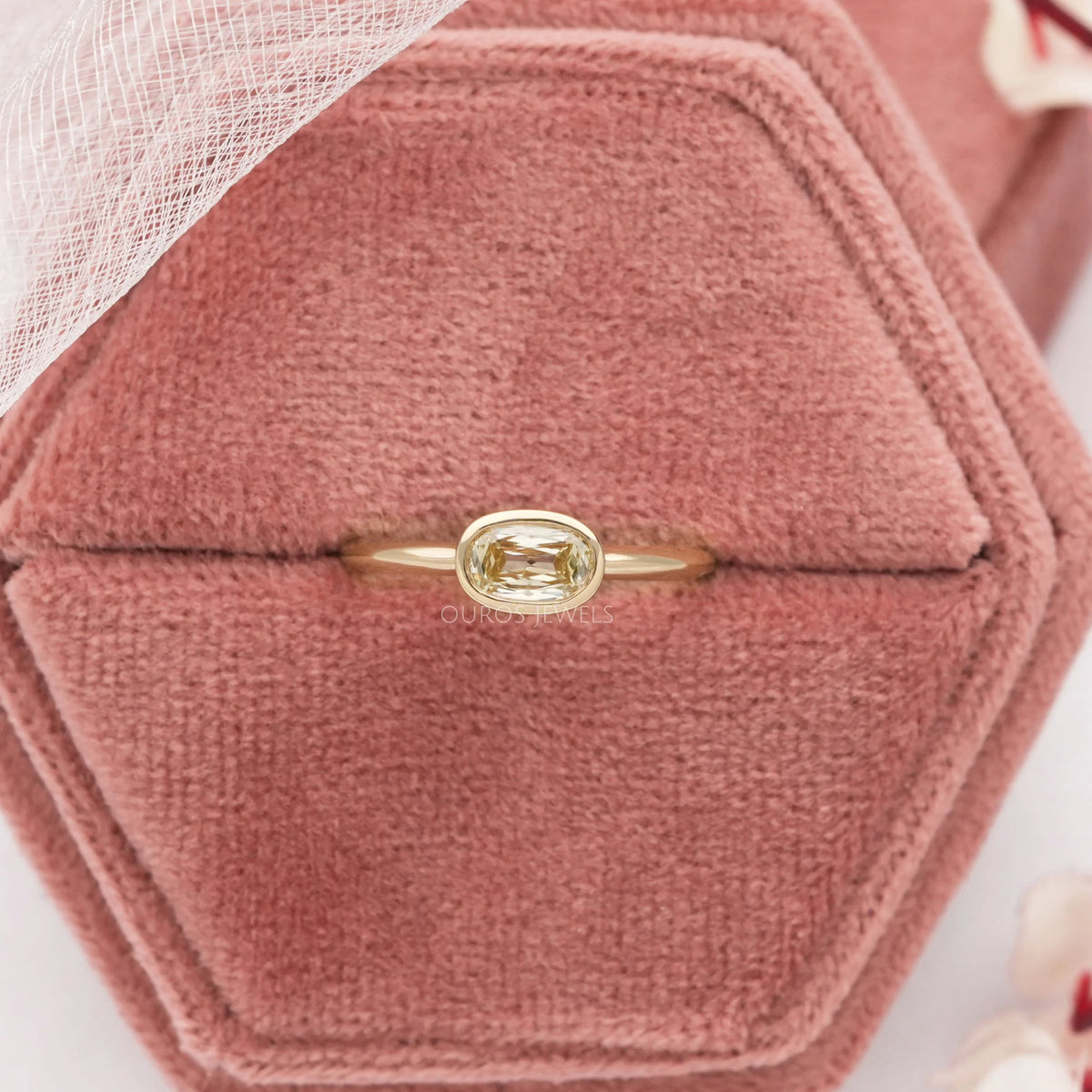 Yellow Old Mine Cushion Bezel Set Solitaire Ring Ring