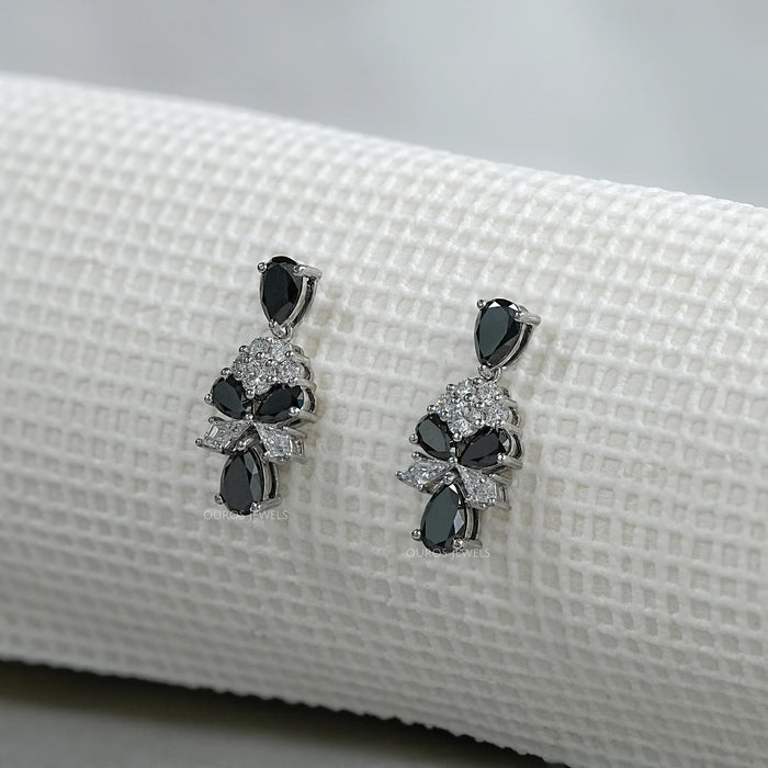 Pear Cut Black Diamond Dangle Earrings