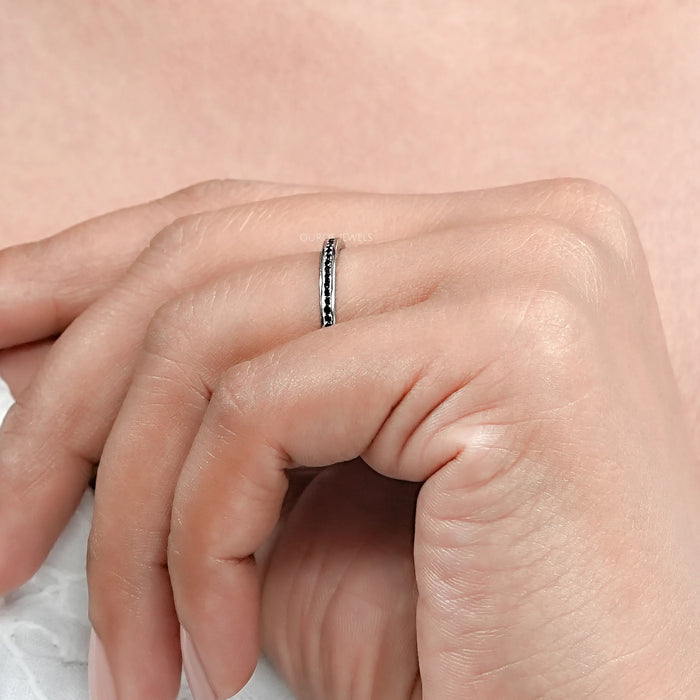 Black Round Lab Diamond channel Set Half Eternity Ring