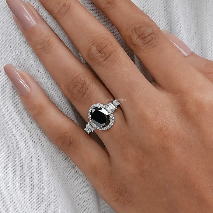 5 stone Black Oval Cut Diamond Ring