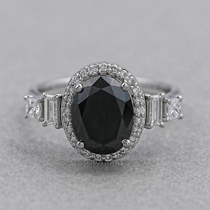 5 stone Black Oval Cut Diamond Ring