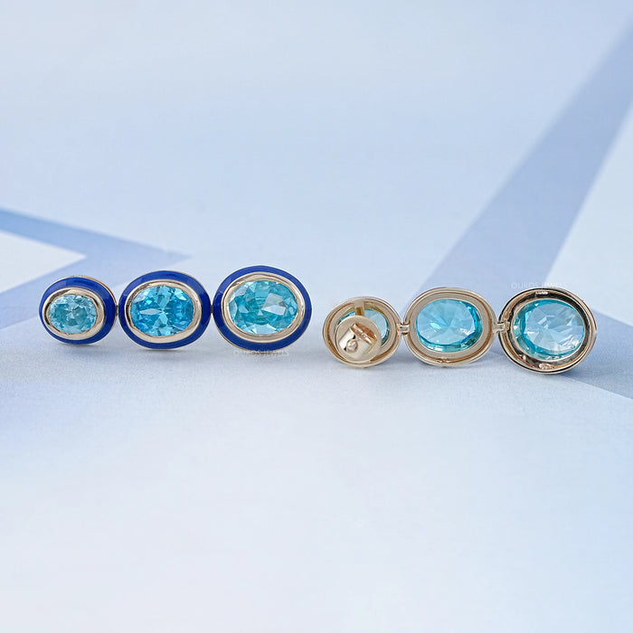 Three Tier Blue Topaz Oval Gemstone Dangle Earrings