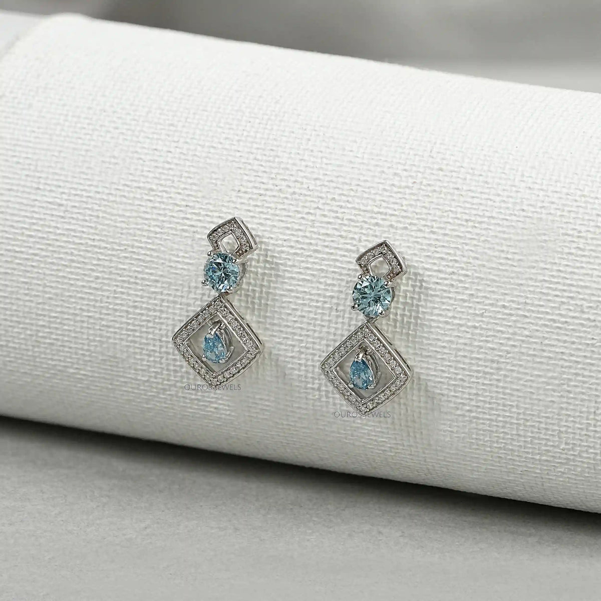 Blue Round With Pear Diamond Drop Earrings Earrings