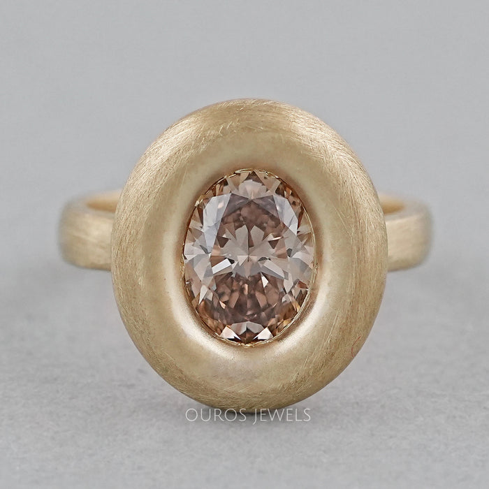 Brown Oval Cut Lab Diamond Bezel Set Engagement Ring