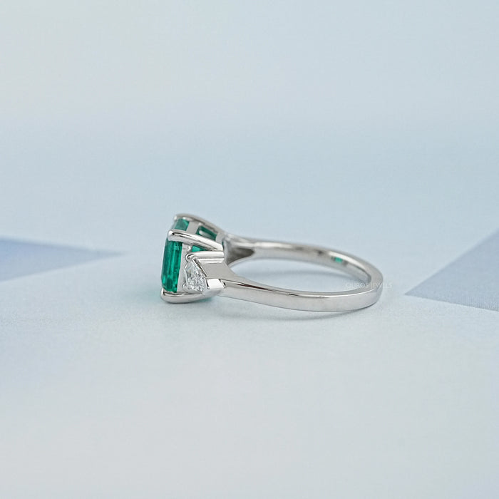 3 Stone Green Asscher Cut Gemstone Ring