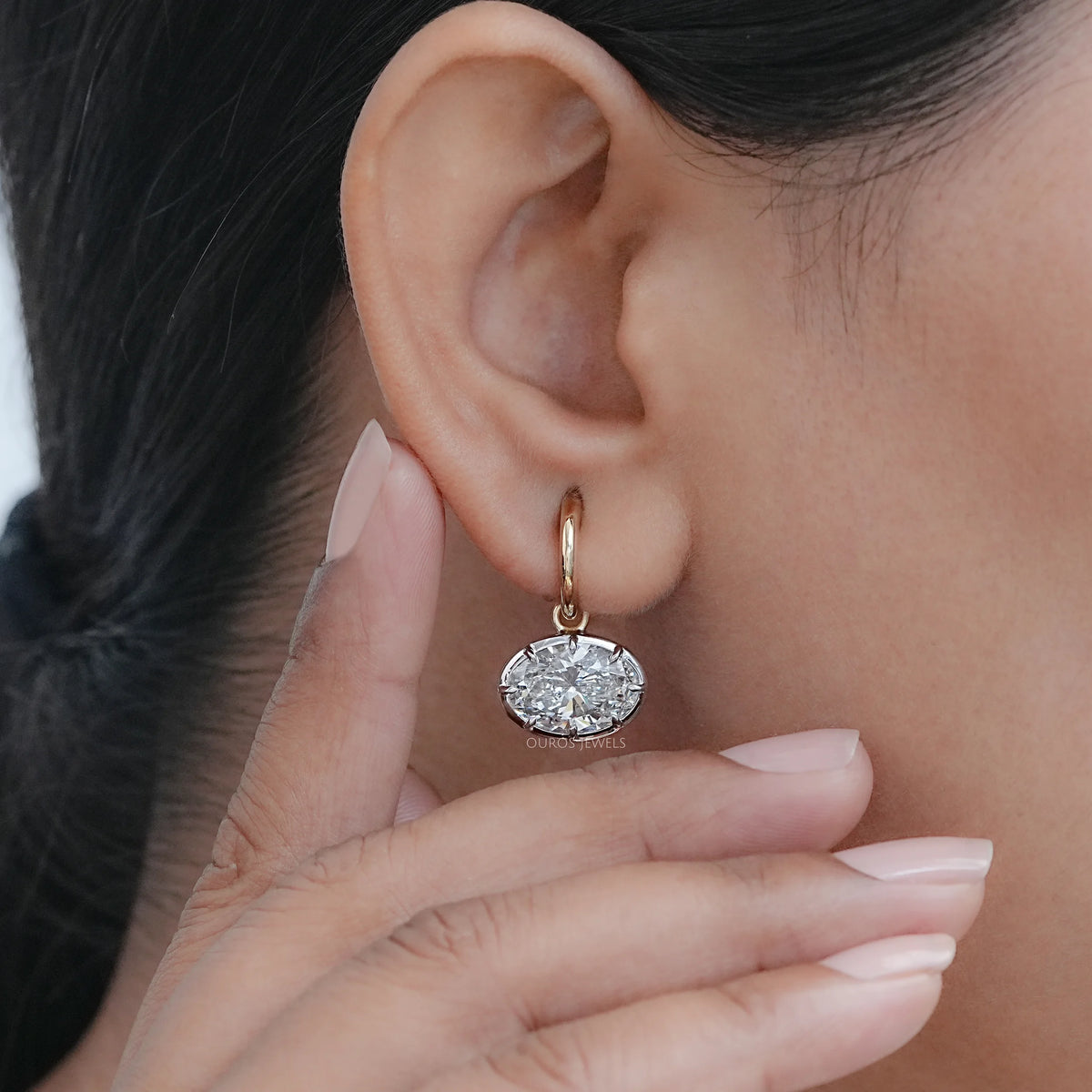 East West Oval Lab Diamond C Hook Earrings Earring