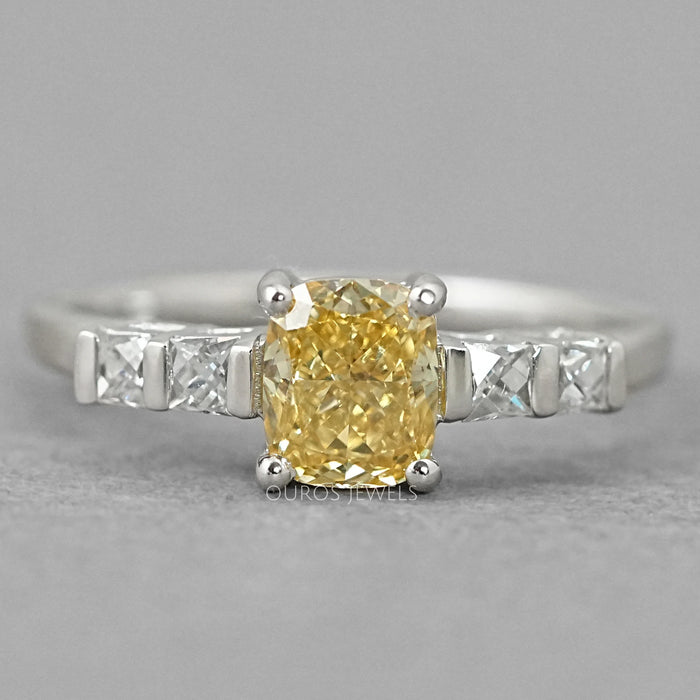 Canary Cushion Cut Lab Diamond Engagement Ring