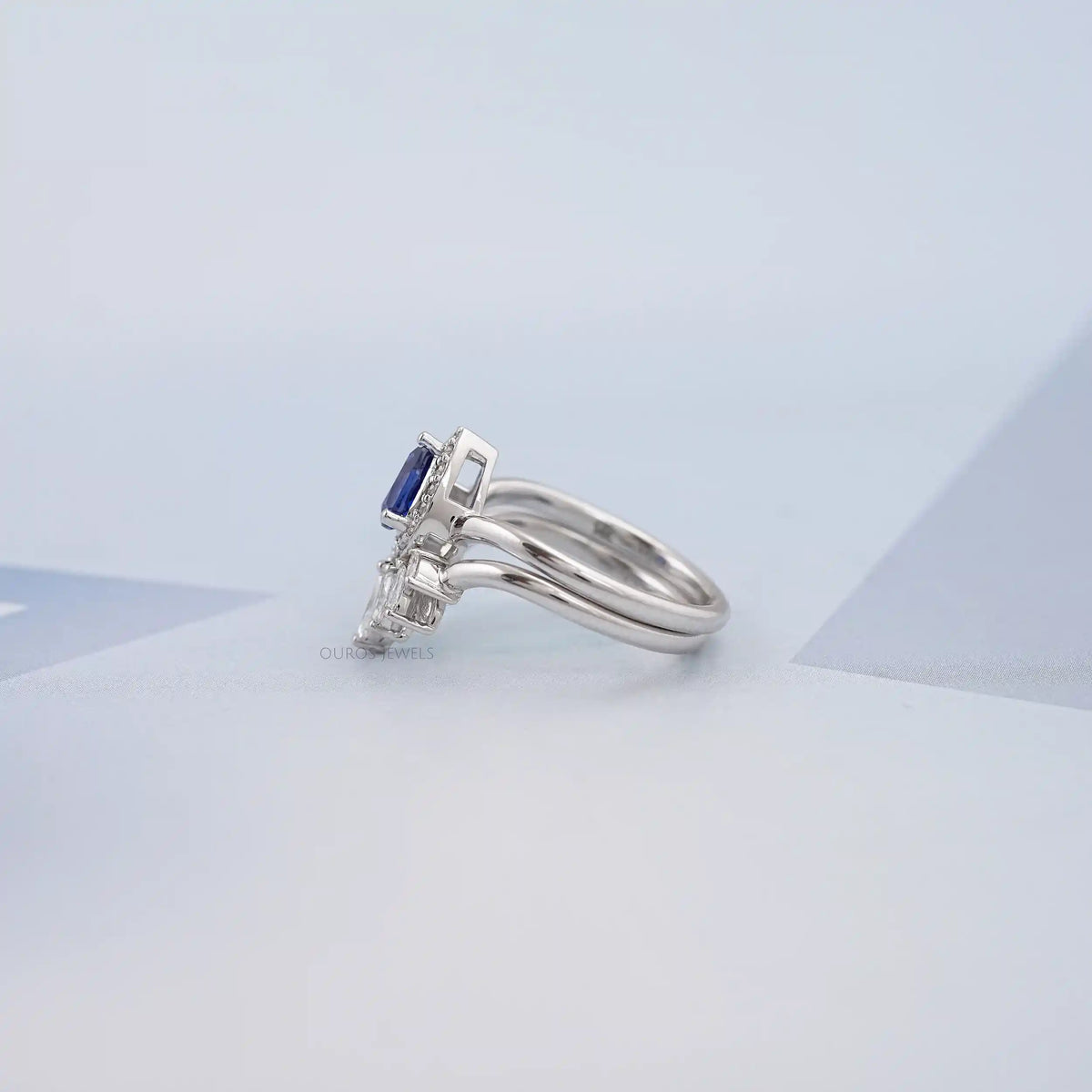 Sapphire Pear Curved Wedding Ring