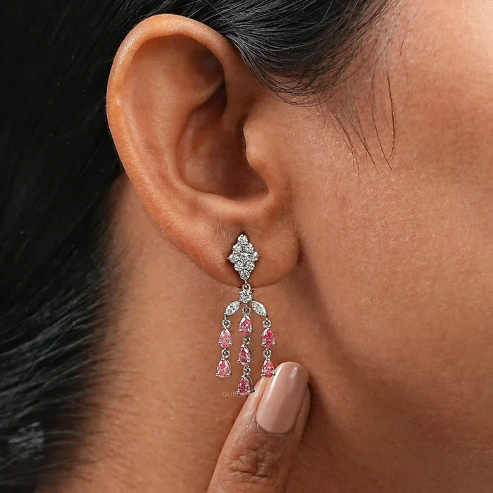 Fancy Pink Pear Chandelier Earrings