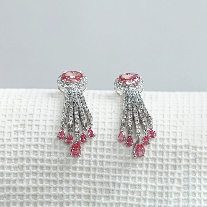 Pink Oval Cut Diamond Chandelier Earrings