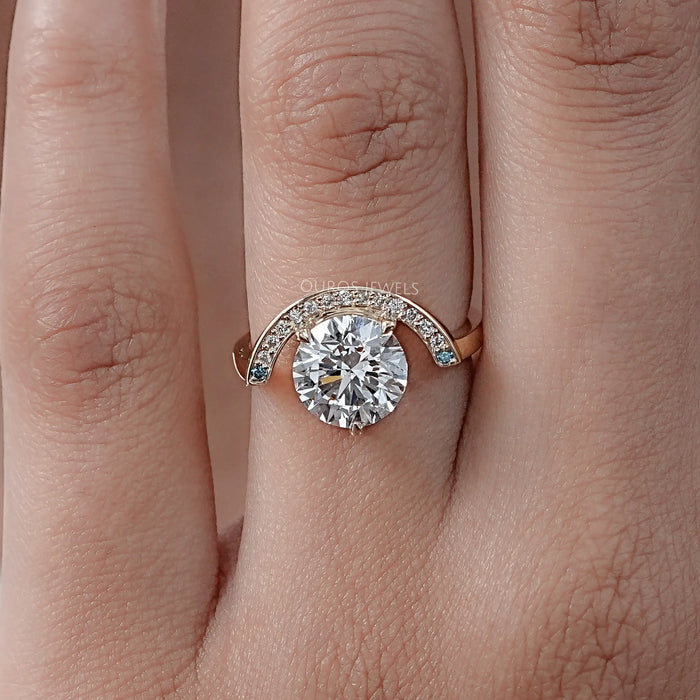 Crescent Halo Round Cut Lab Diamond Engagement Ring