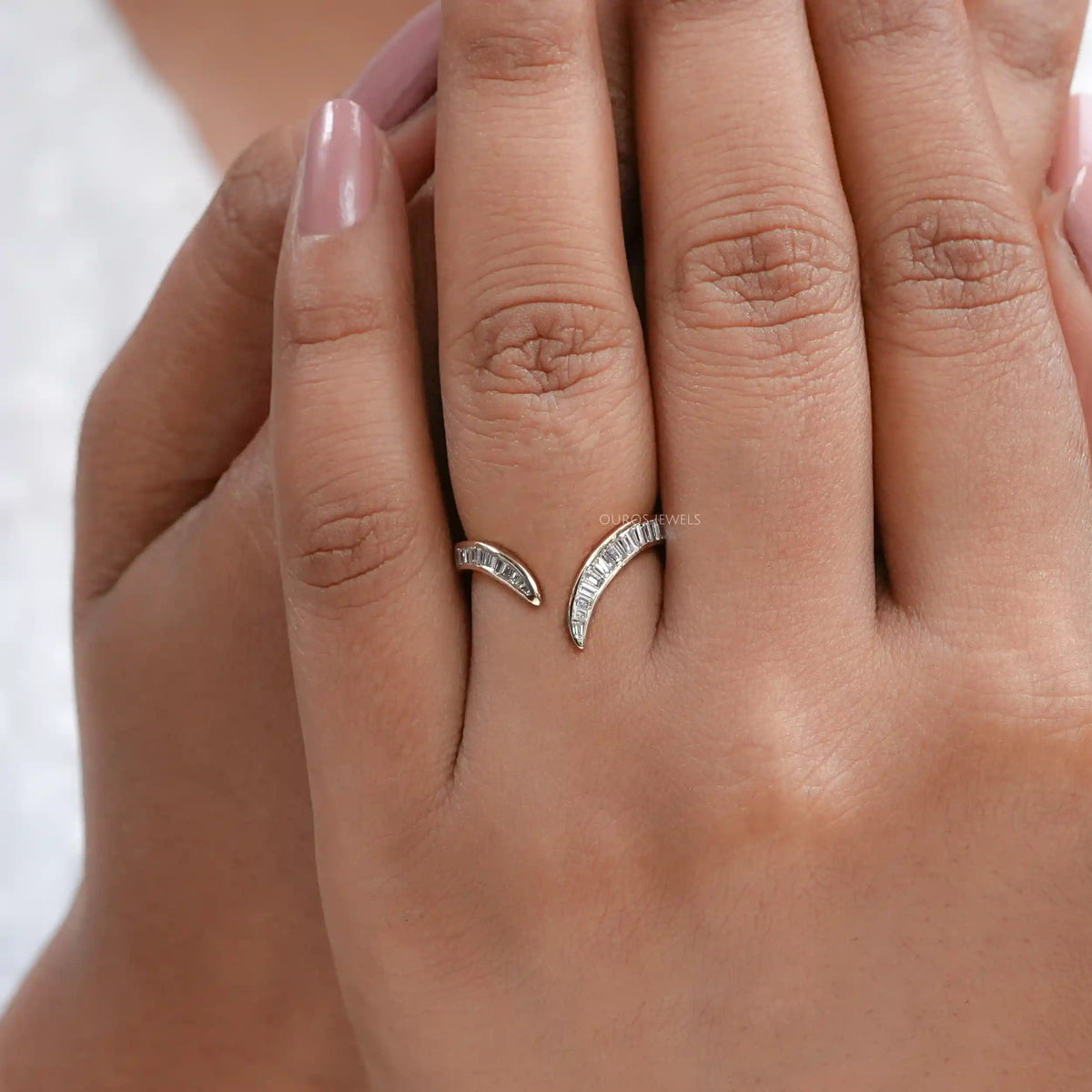 Channel Set Baguette Diamond V Shape Wedding Band Ring
