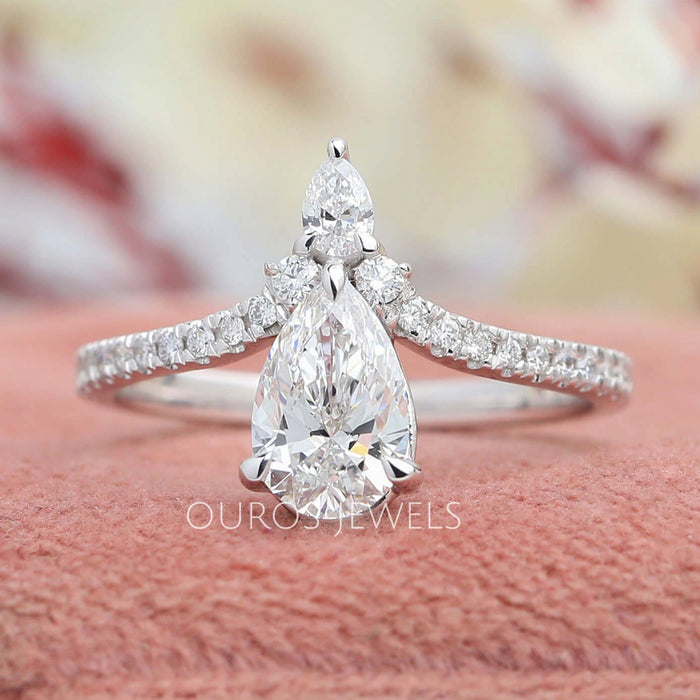 Chevron Shaped Pear Diamond Wedding Ring