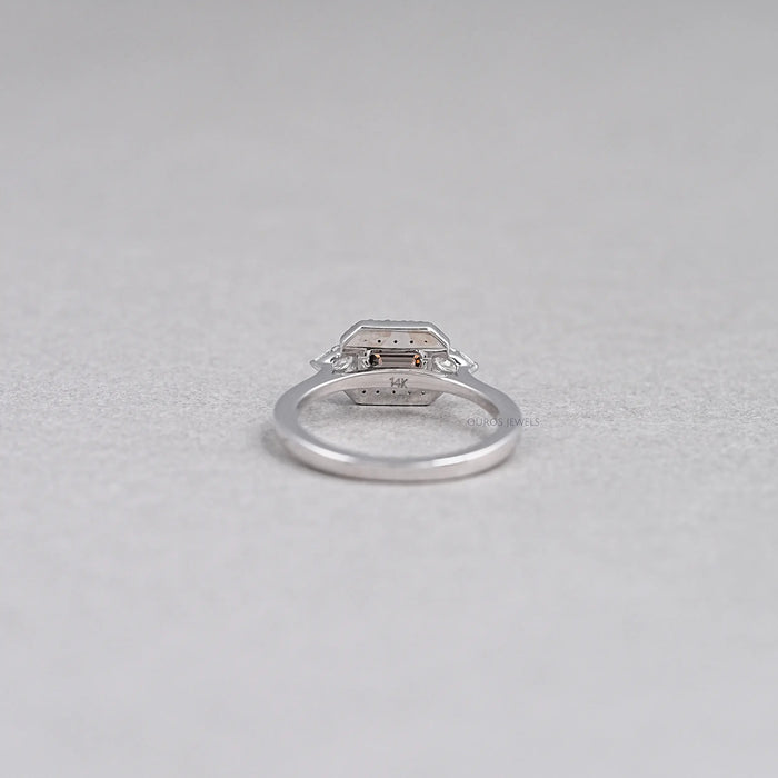 3 Stone Brown Emerald Shape Diamond Ring