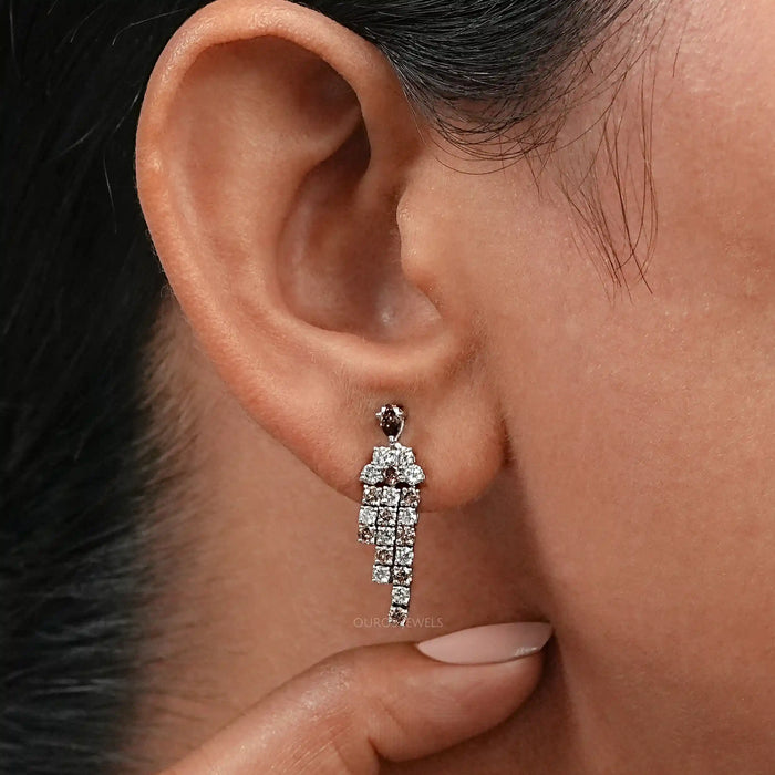 Pear Brown Diamond Dangle Earrings