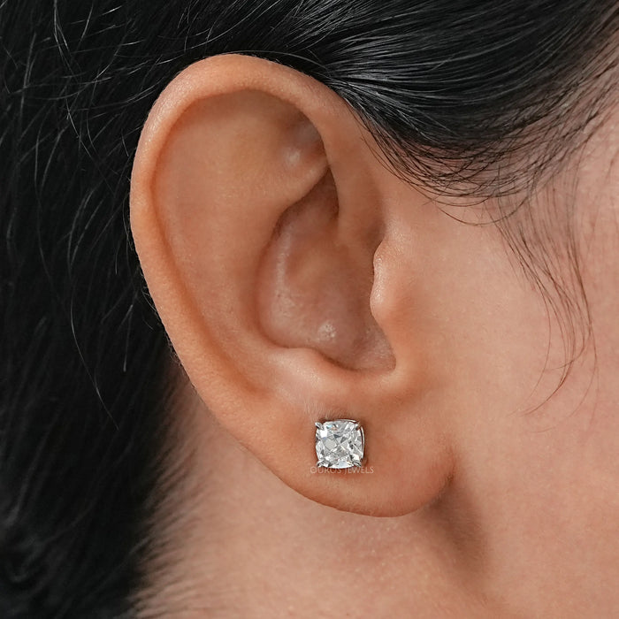 Old Mine Square Cushion Cut Diamond Stud