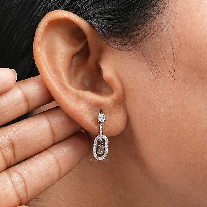 Elegant Oval Drop Earrings With Olive Oval-Cut Diamonds