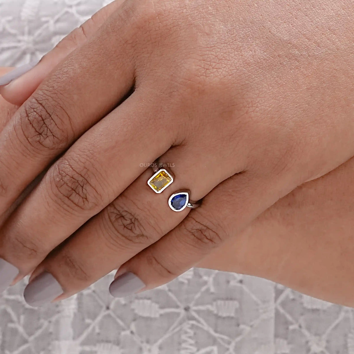 Bezel Set Open Cuff Gemstone Ring Rings