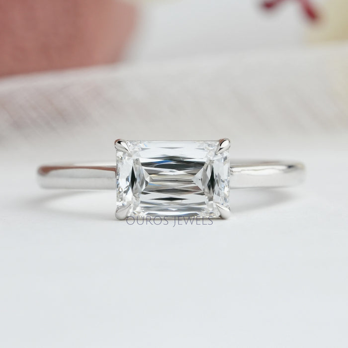 Emerald Criss Cut Solitaire Lab Diamond Ring