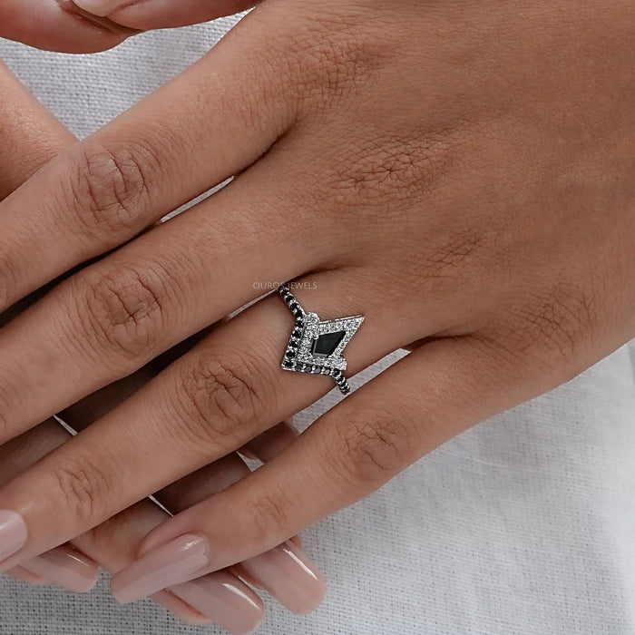 Natural Black kite Cut Halo Wedding Ring