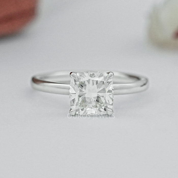 Hidden Halo Cushion Cut Diamond Solitaire Ring