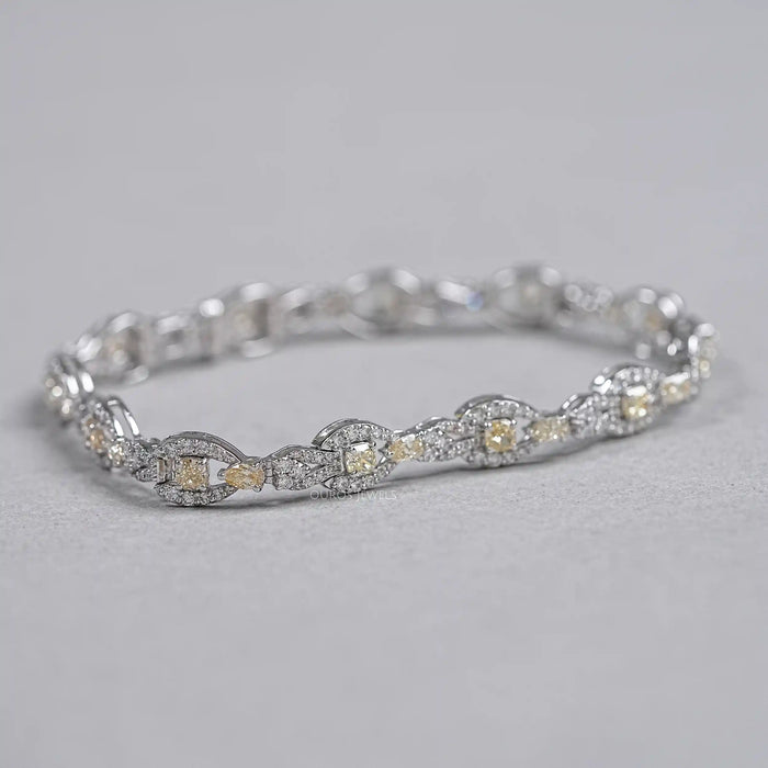 Yellow Cushion Cut Halo Tennis Bracelet