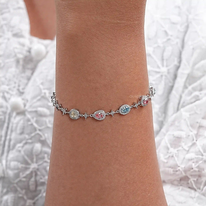 Halo Link Diamond Multi Color Bracelet
