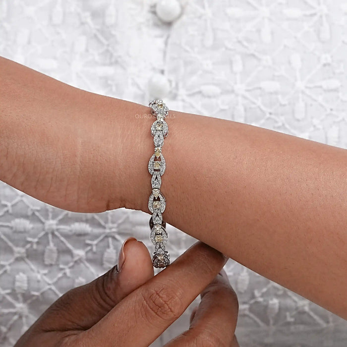 Yellow Cushion Cut Halo Tennis Bracelet