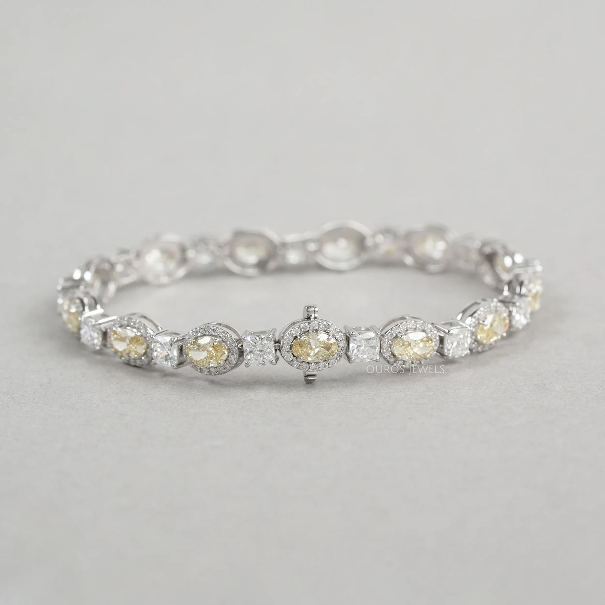 Yellow Oval Cut Halo Lab Grown Diamond Bracelet Bracelet