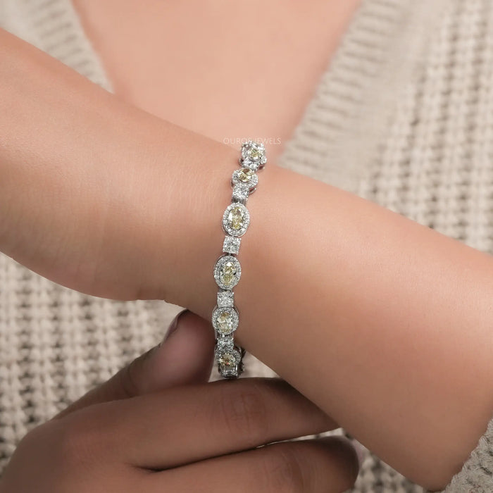 Yellow Oval Cut Diamond Halo Bracelet