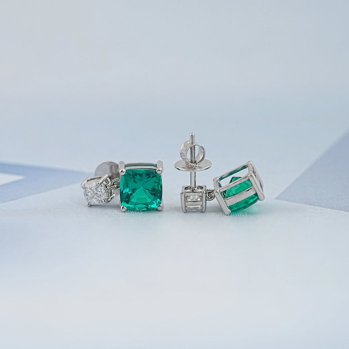 Green Cushion Gemstone Drop Earrings