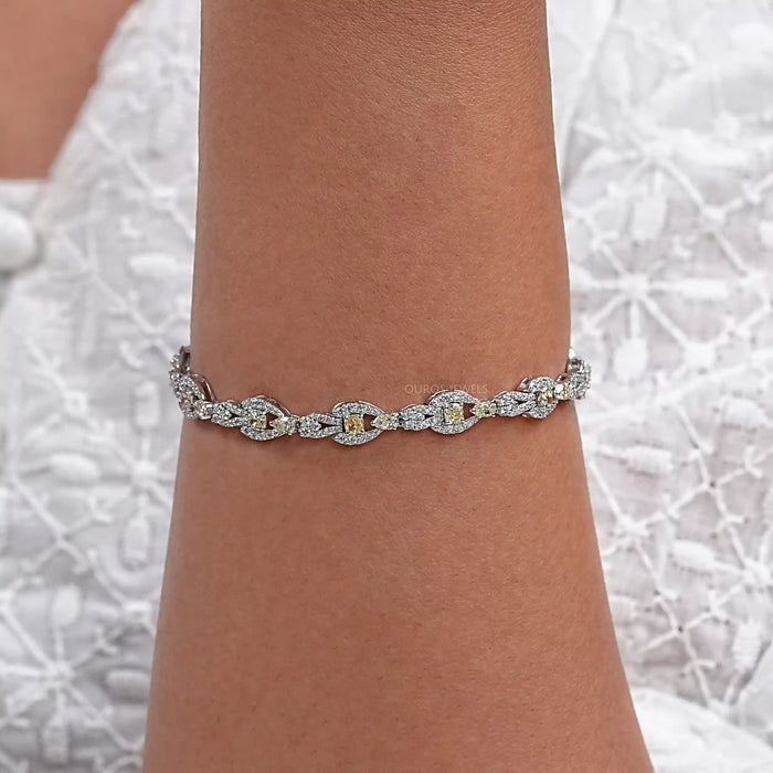 Yellow Cushion Cut Halo Tennis Bracelet