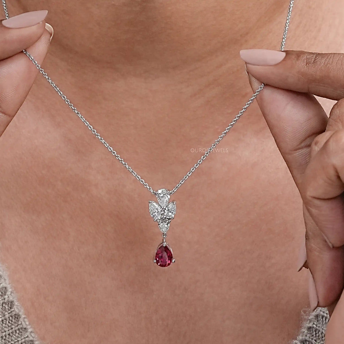 Pear Cut Ruby Drop Necklace Necklaces