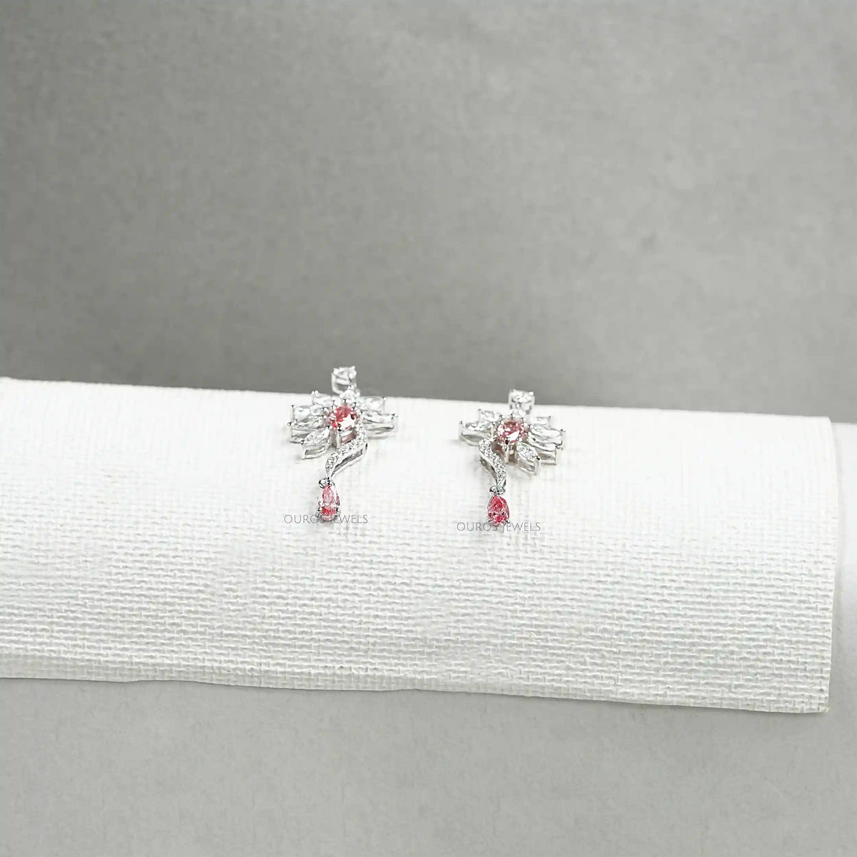 Flower Shape Pink Pear & Marquise Shape Earrings Earrings